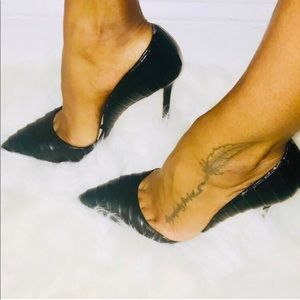 Black Leather Pointed D'orsay Stiletto